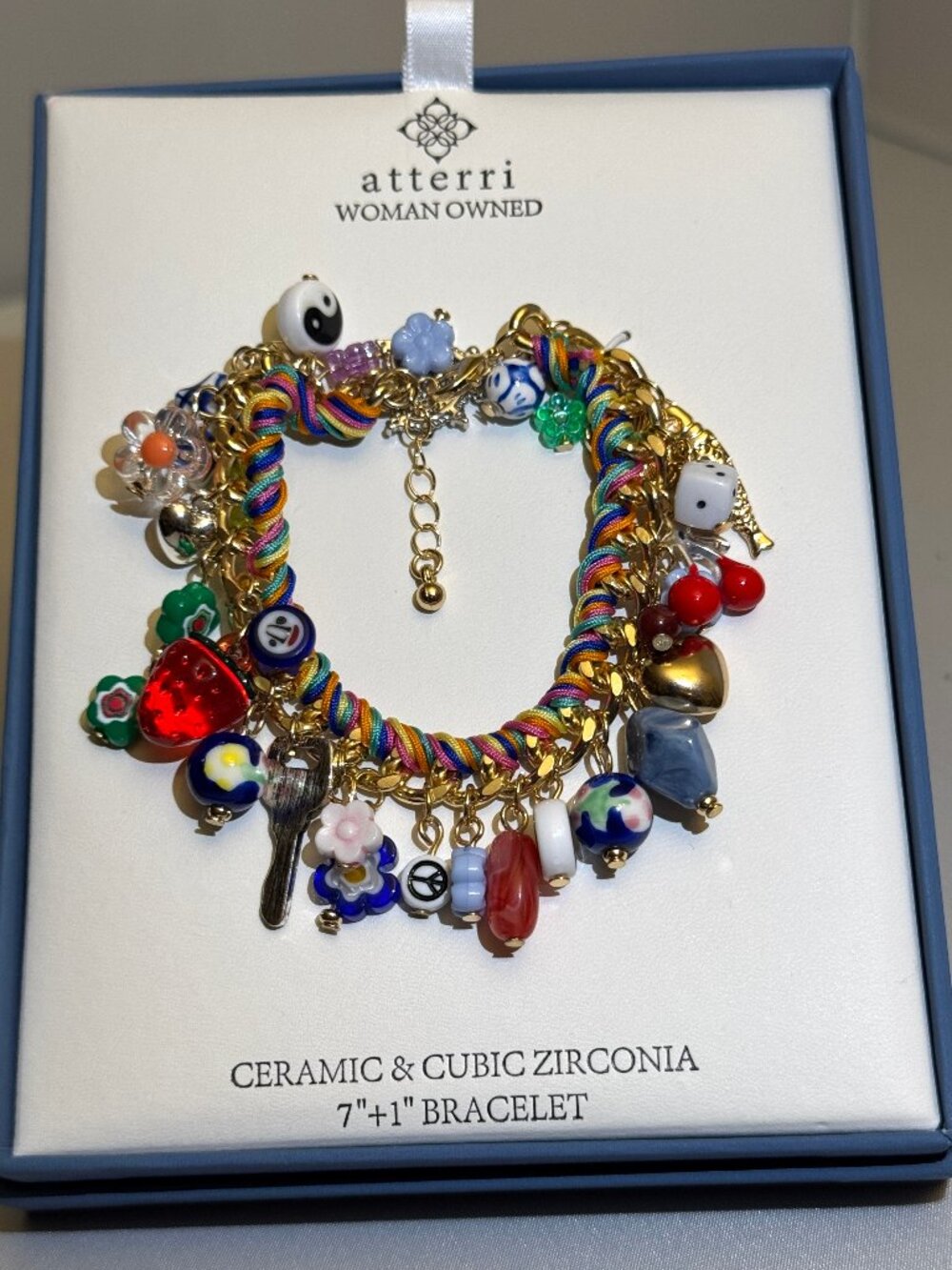 Atterri Ceramic & Cubic Zirconia Multicolor Charm Bracelet